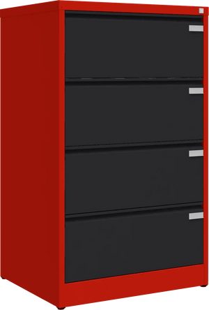 Metallist kartoteegikapp Archive, 1292x775x633 mm, A4-formaadile – punane / must