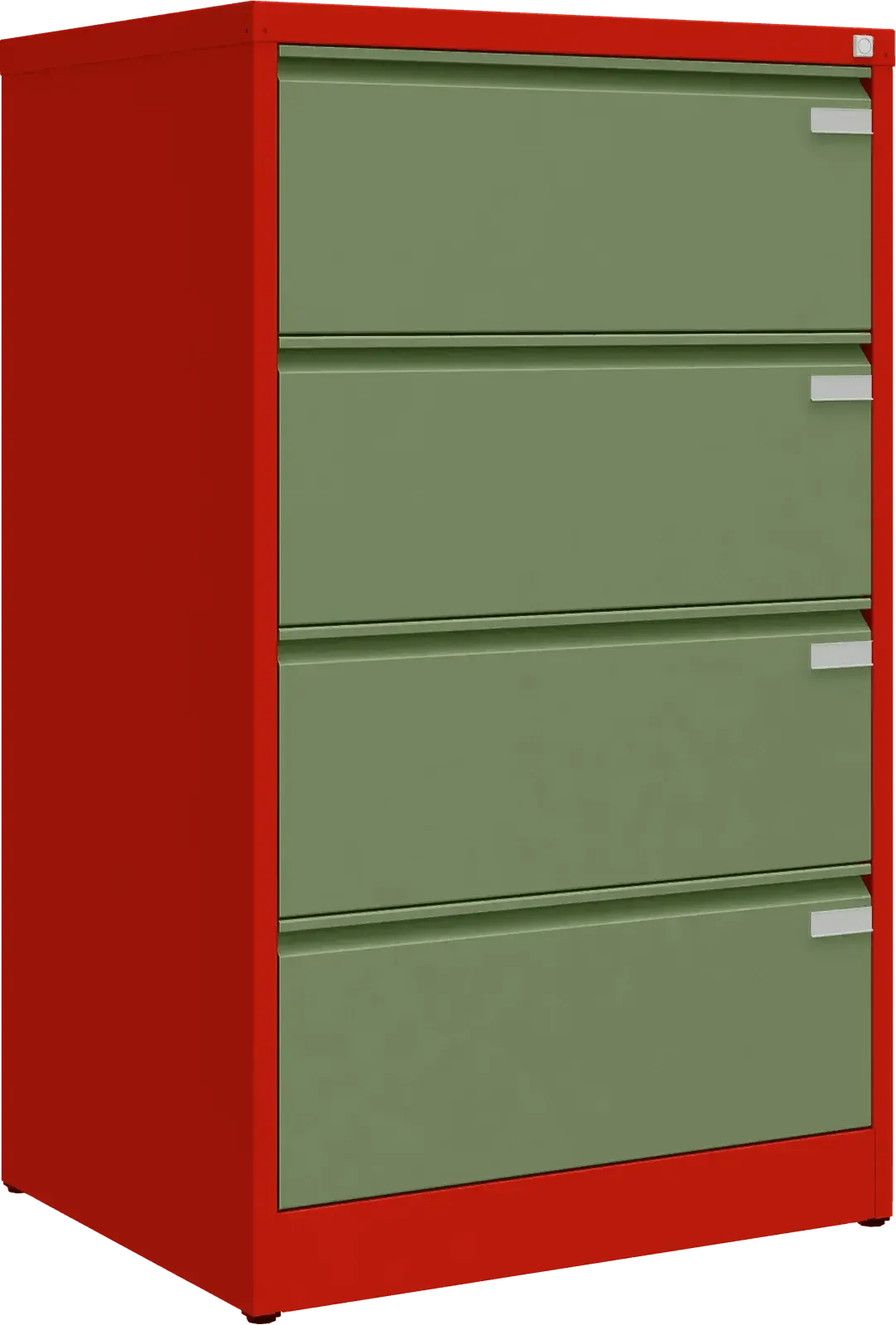Metallist kartoteegikapp Archive, 1292x775x633 mm, A4-formaadile – punane / roheline