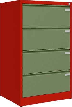 Metallist kartoteegikapp Archive, 1292x775x633 mm, A4-formaadile – punane / roheline