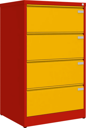 Metallist kartoteegikapp Archive, 1292x775x633 mm, A4-formaadile – punane / kollane