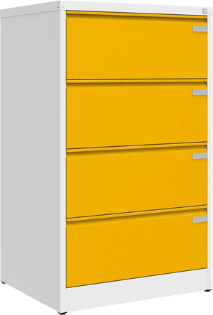 Metallist kartoteegikapp Archive, 1292x775x633 mm, A4-formaadile – valge / kollane