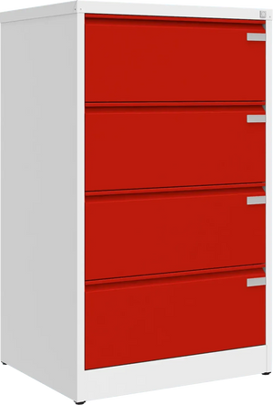 Metallist kartoteegikapp Archive, 1292x775x633 mm, A4-formaadile – valge / punane