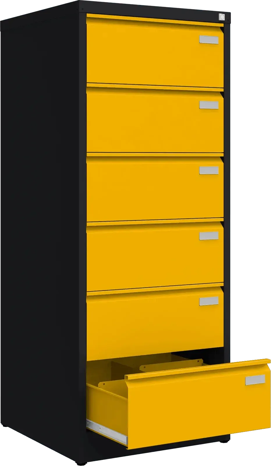 Metallist kartoteegikapp Archive, 1518x608x633 mm, B5-formaadile – must / kollane