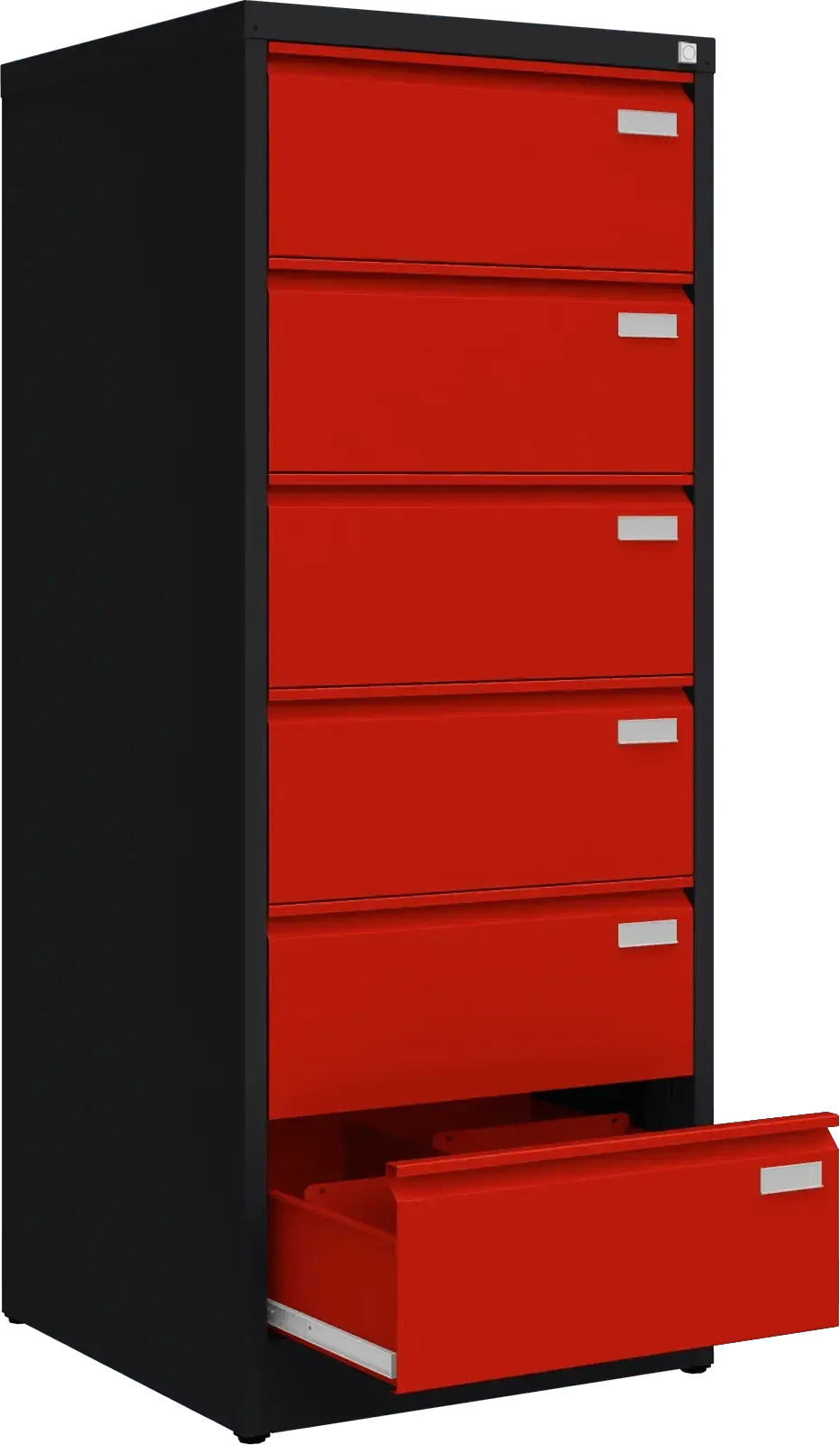Metallist kartoteegikapp Archive, 1518x608x633 mm, B5-formaadile – must / punane