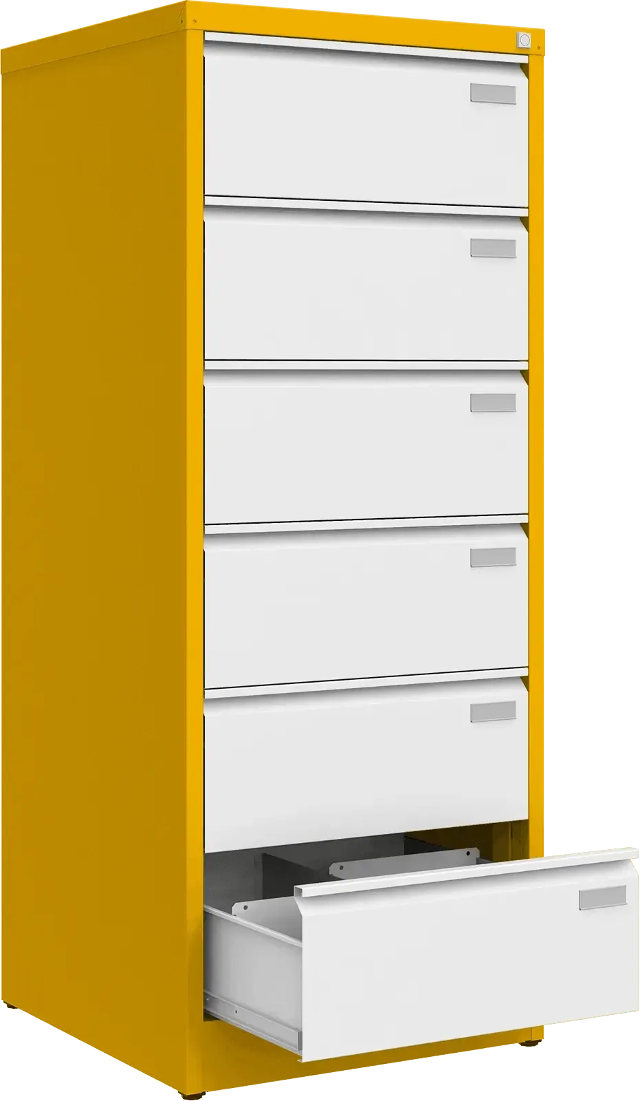 Metallist kartoteegikapp Archive, 1518x608x633 mm, B5-formaadile – kollane / valge