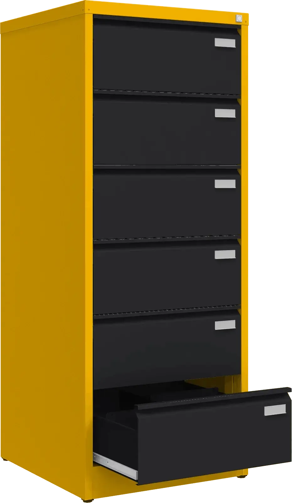 Metallist kartoteegikapp Archive, 1518x608x633 mm, B5-formaadile – kollane / must