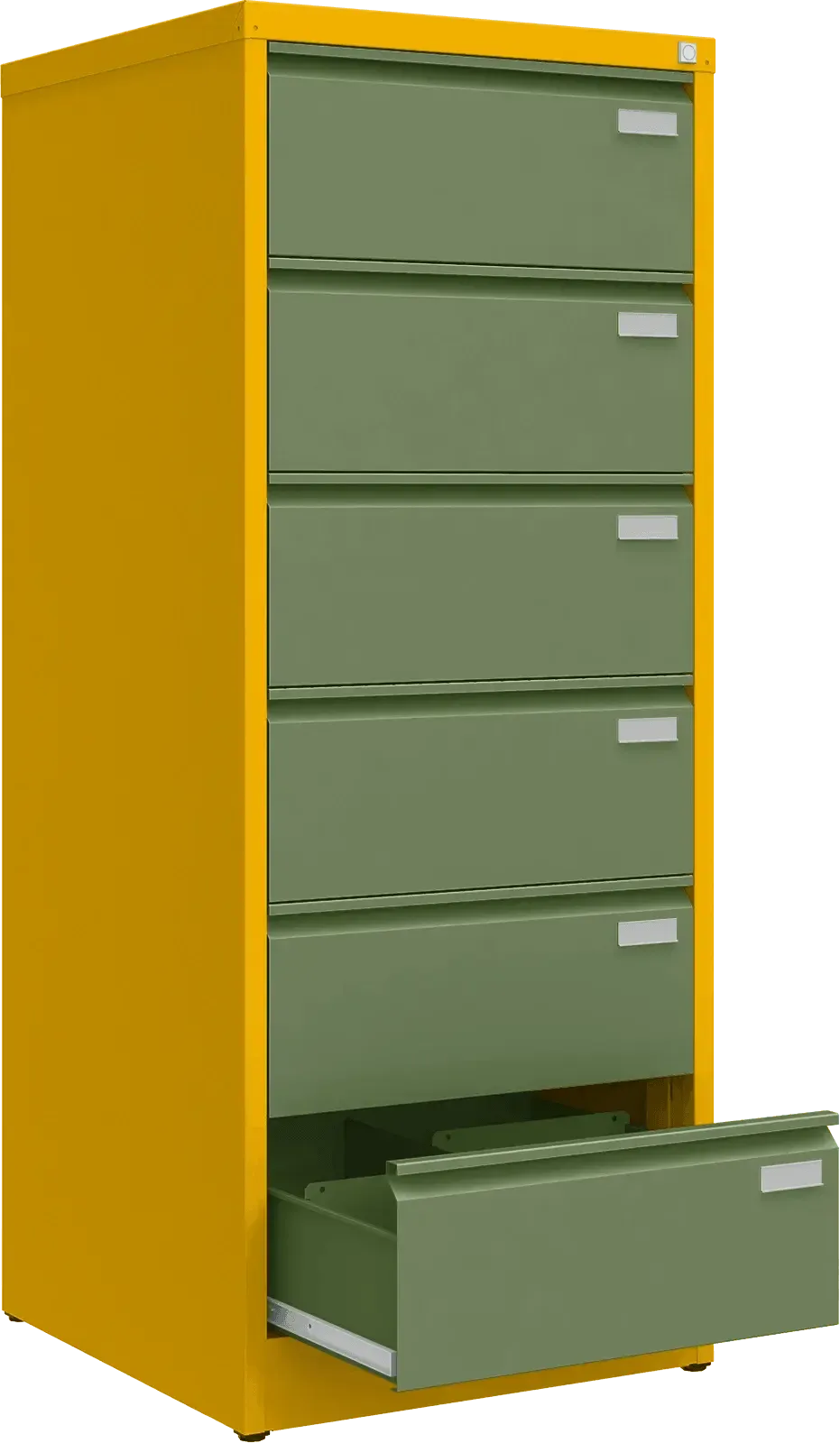 Metallist kartoteegikapp Archive, 1518x608x633 mm, B5-formaadile – kollane / roheline