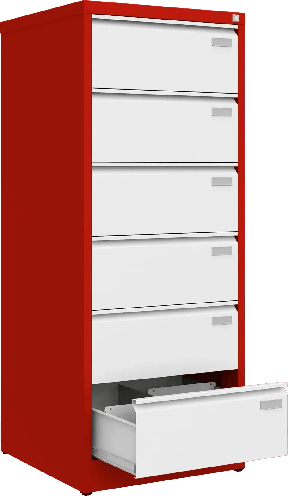 Metallist kartoteegikapp Archive, 1518x608x633 mm, B5-formaadile – punane / valge