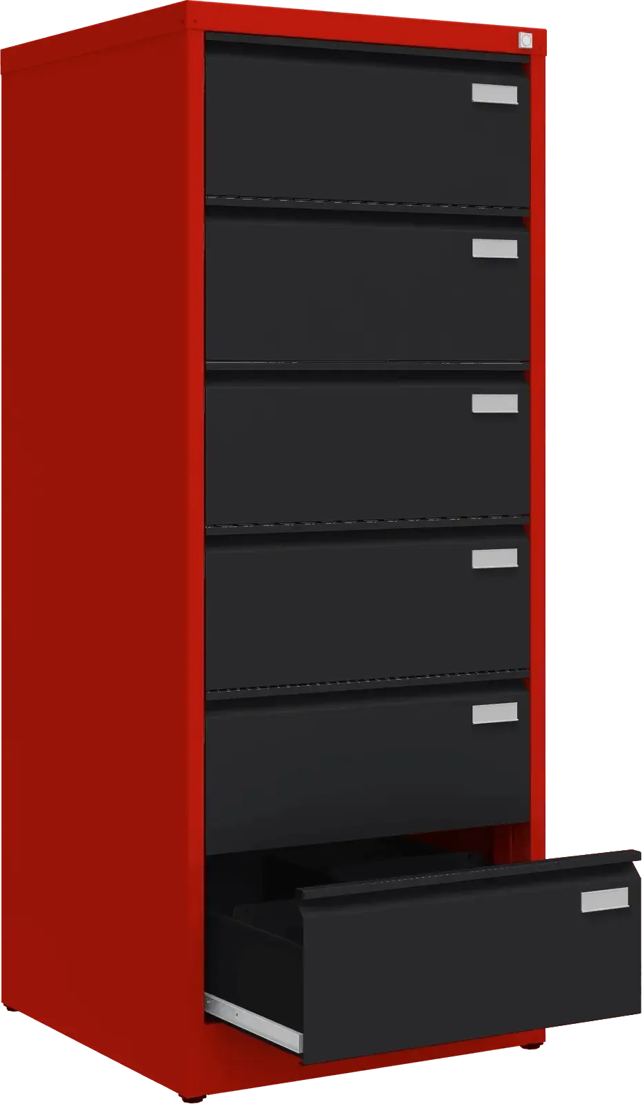 Metallist kartoteegikapp Archive, 1518x608x633 mm, B5-formaadile – punane / must