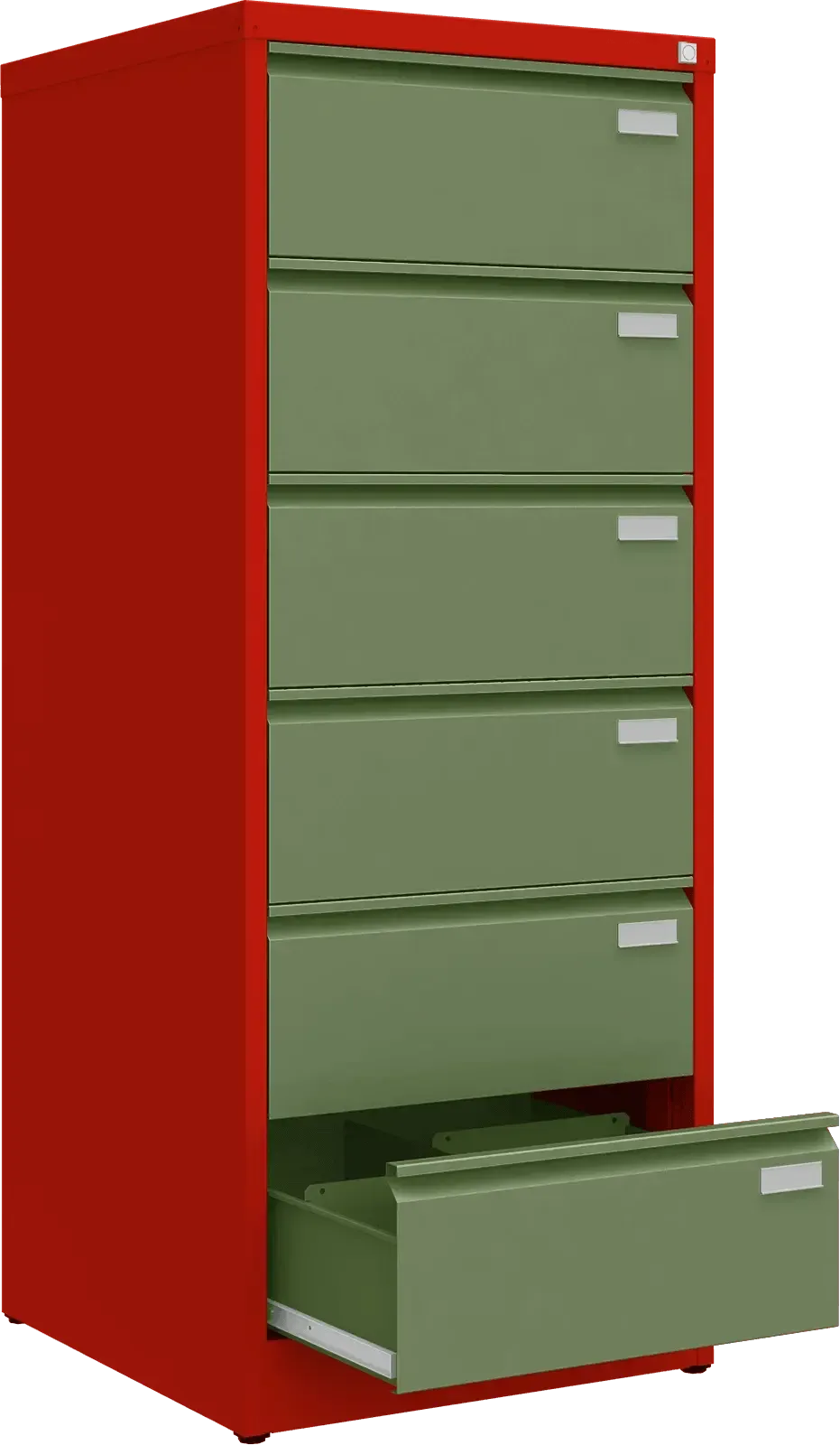 Metallist kartoteegikapp Archive, 1518x608x633 mm, B5-formaadile – punane / roheline