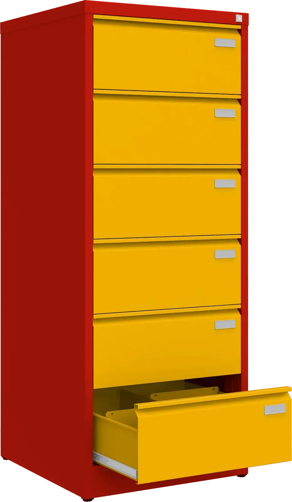 Metallist kartoteegikapp Archive, 1518x608x633 mm, B5-formaadile – punane / kollane