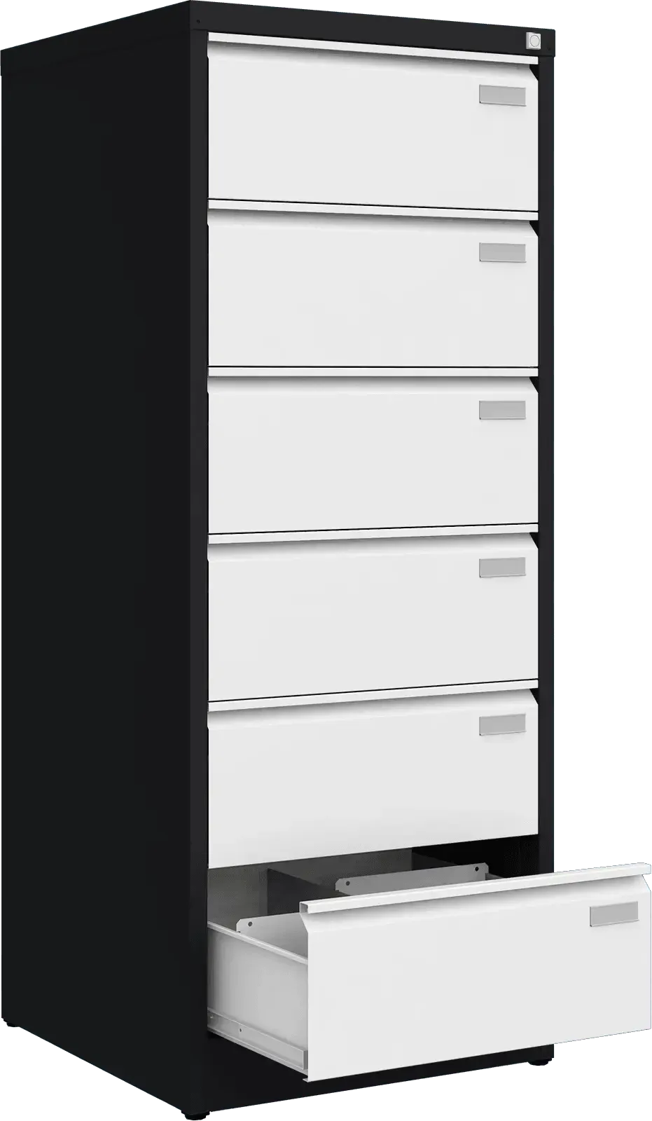 Metallist kartoteegikapp Archive, 1518x608x633 mm, B5-formaadile – must / valge