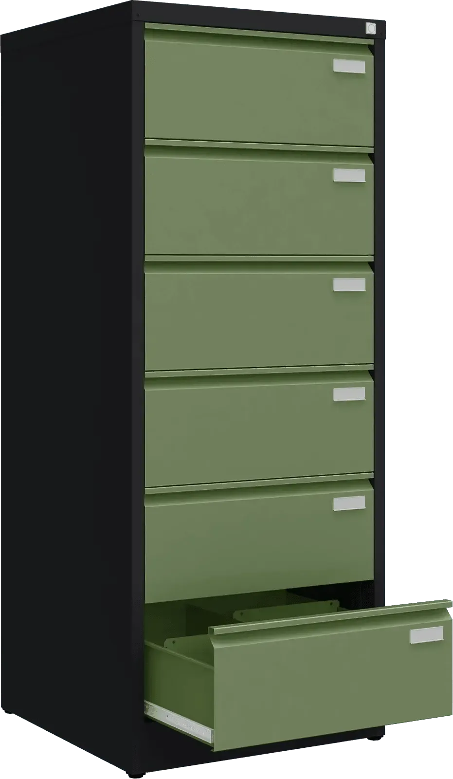 Metallist kartoteegikapp Archive, 1518x608x633 mm, B5-formaadile – must / roheline