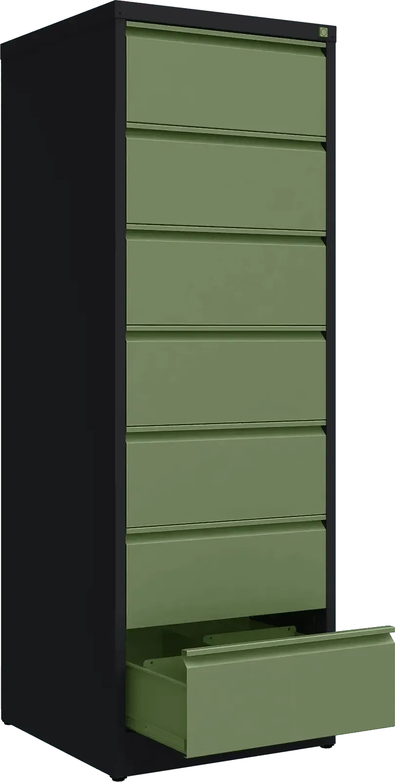 Metallist kartoteegikapp Archive, 1748x608x633 mm, B5-formaadile – must / roheline