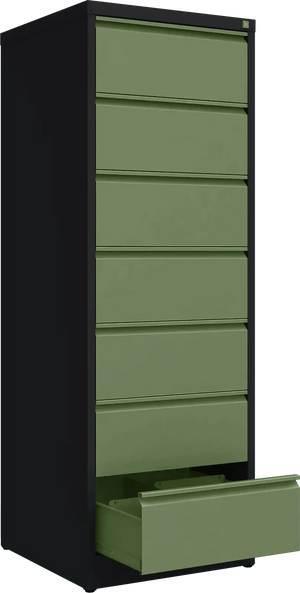 Metallist kartoteegikapp Archive, 1748x608x633 mm, B5-formaadile – must / roheline