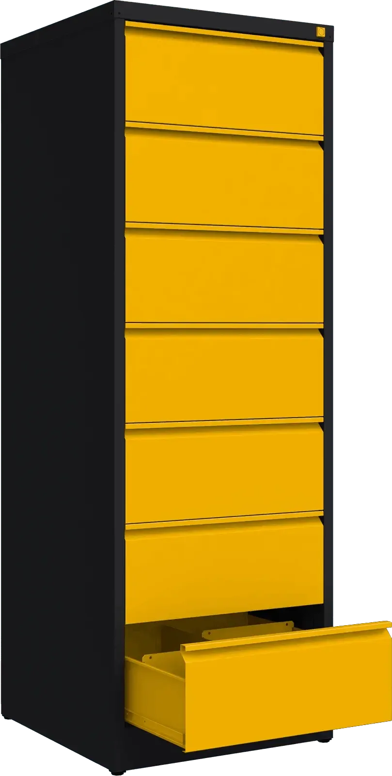 Metallist kartoteegikapp Archive, 1748x608x633 mm, B5-formaadile – must / kollane