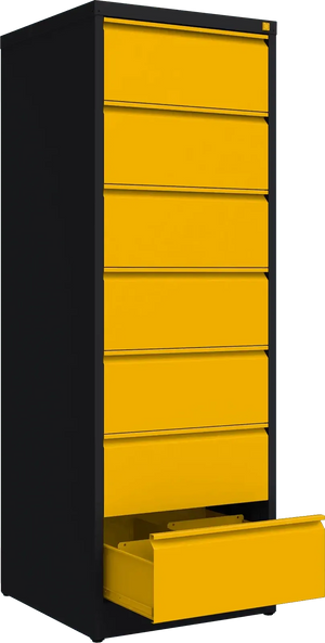 Metallist kartoteegikapp Archive, 1748x608x633 mm, B5-formaadile – must / kollane