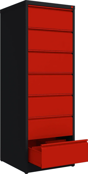 Metallist kartoteegikapp Archive, 1748x608x633 mm, B5-formaadile – must / punane