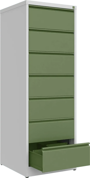 Metallist kartoteegikapp Archive, 1748x608x633 mm, B5-formaadile – helehall / roheline