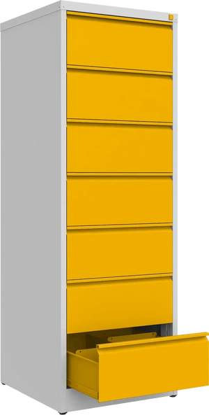 Metallist kartoteegikapp Archive, 1748x608x633 mm, B5-formaadile – helehall / kollane
