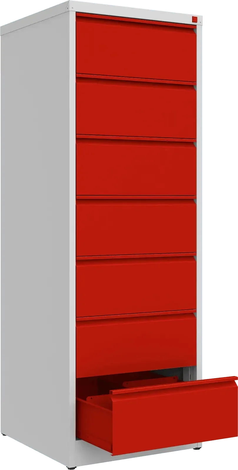 Metallist kartoteegikapp Archive, 1748x608x633 mm, B5-formaadile – helehall / punane