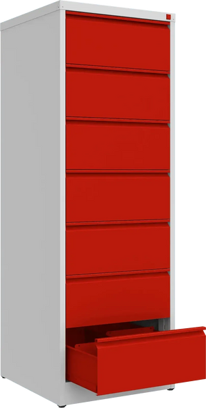 Metallist kartoteegikapp Archive, 1748x608x633 mm, B5-formaadile – helehall / punane