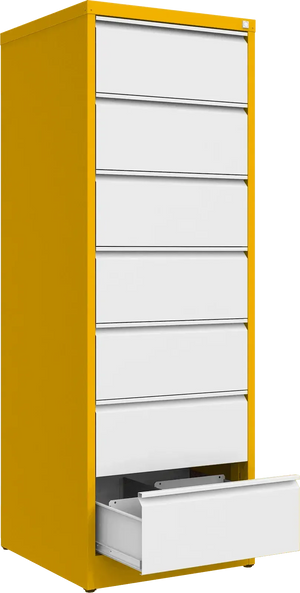 Metallist kartoteegikapp Archive, 1748x608x633 mm, B5-formaadile – kollane / valge