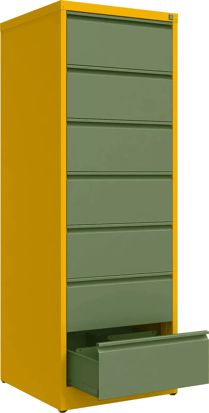 Metallist kartoteegikapp Archive, 1748x608x633 mm, B5-formaadile – kollane / roheline