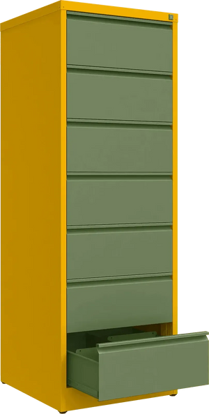 Metallist kartoteegikapp Archive, 1748x608x633 mm, B5-formaadile – kollane / roheline