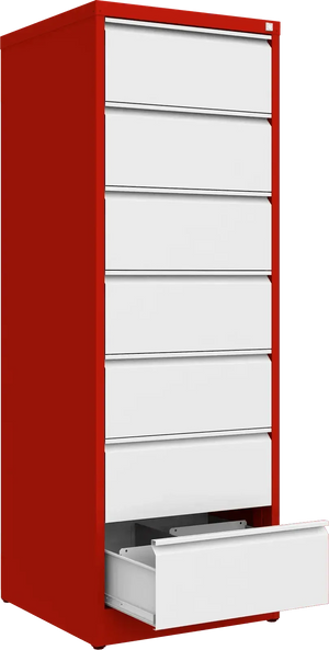 Metallist kartoteegikapp Archive, 1748x608x633 mm, B5-formaadile – punane / valge