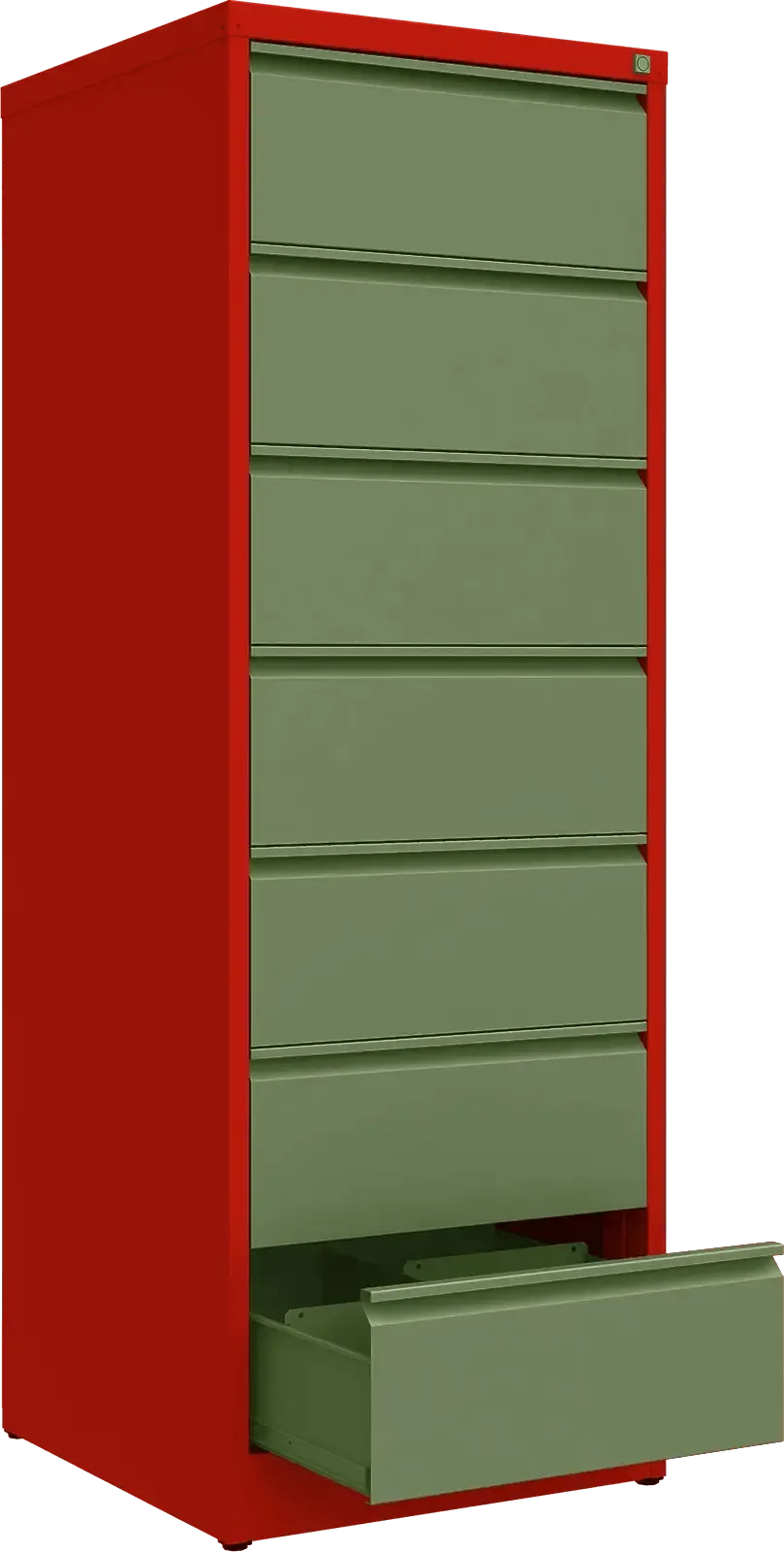 Metallist kartoteegikapp Archive, 1748x608x633 mm, B5-formaadile – punane / roheline
