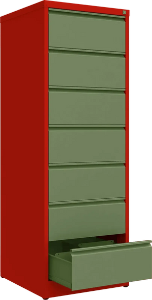Metallist kartoteegikapp Archive, 1748x608x633 mm, B5-formaadile – punane / roheline