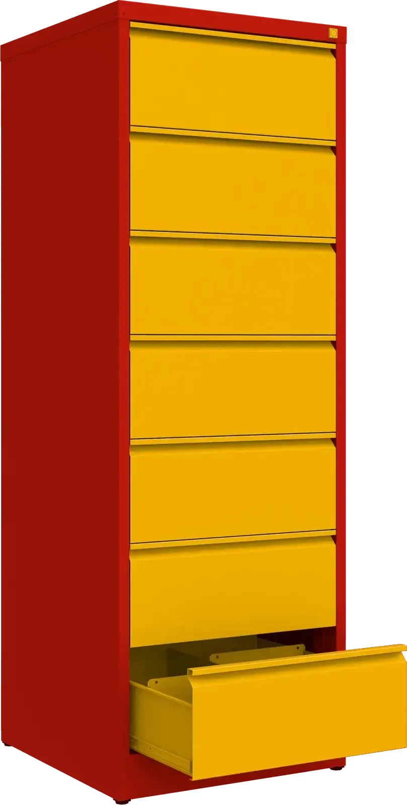 Metallist kartoteegikapp Archive, 1748x608x633 mm, B5-formaadile – punane / kollane
