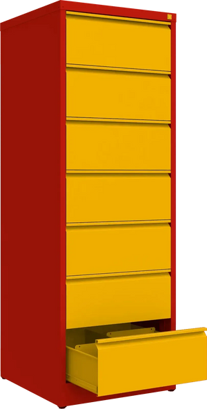 Metallist kartoteegikapp Archive, 1748x608x633 mm, B5-formaadile – punane / kollane