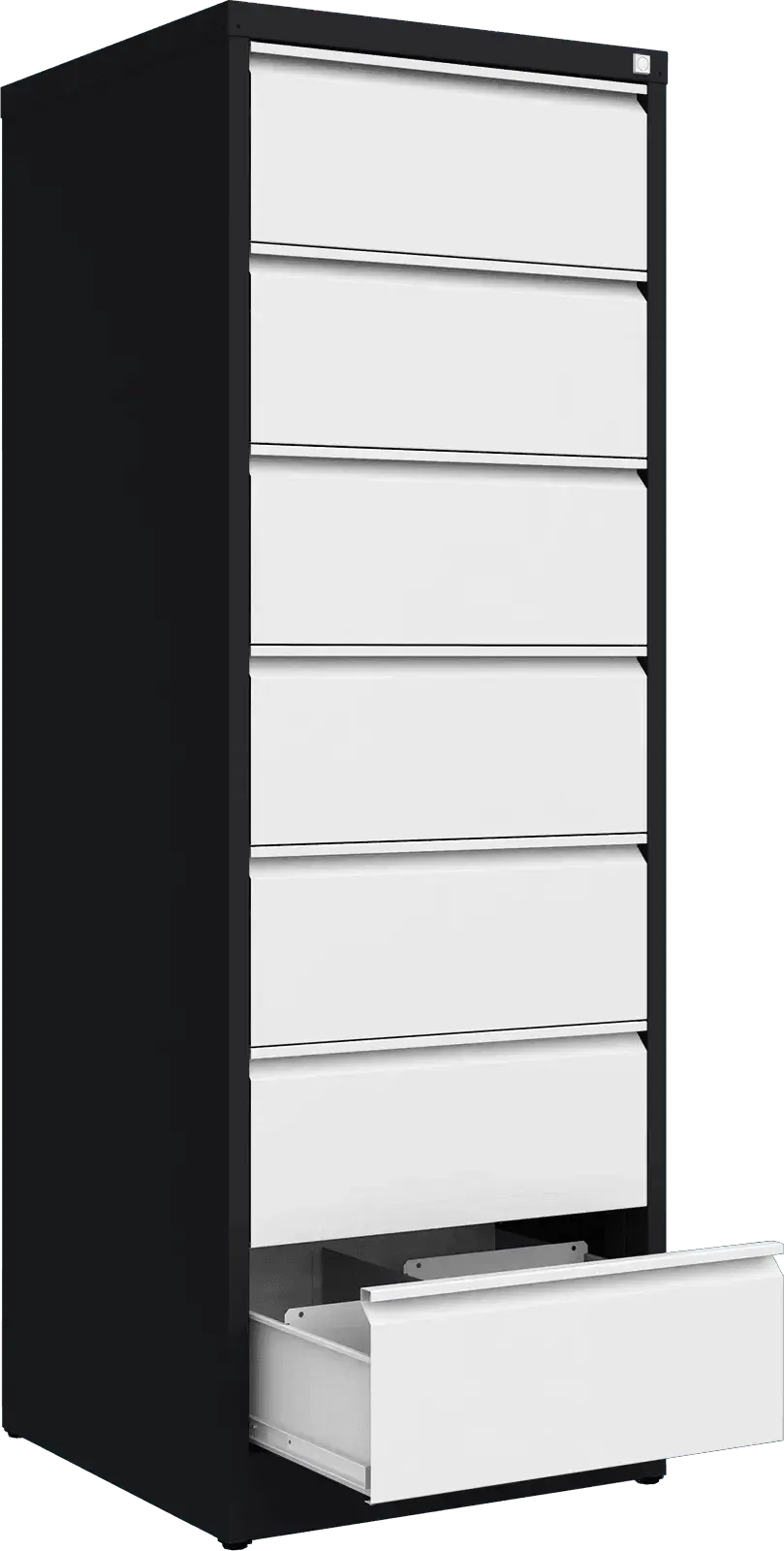 Metallist kartoteegikapp Archive, 1748x608x633 mm, B5-formaadile – must / valge