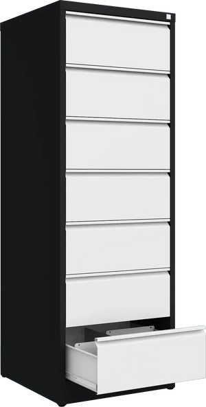 Metallist kartoteegikapp Archive, 1748x608x633 mm, B5-formaadile – must / valge