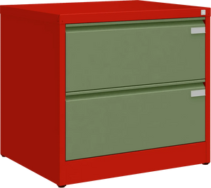 Metallist kartoteegikapp Archive, 721x775x633 mm, A4-formaadile – punane / roheline