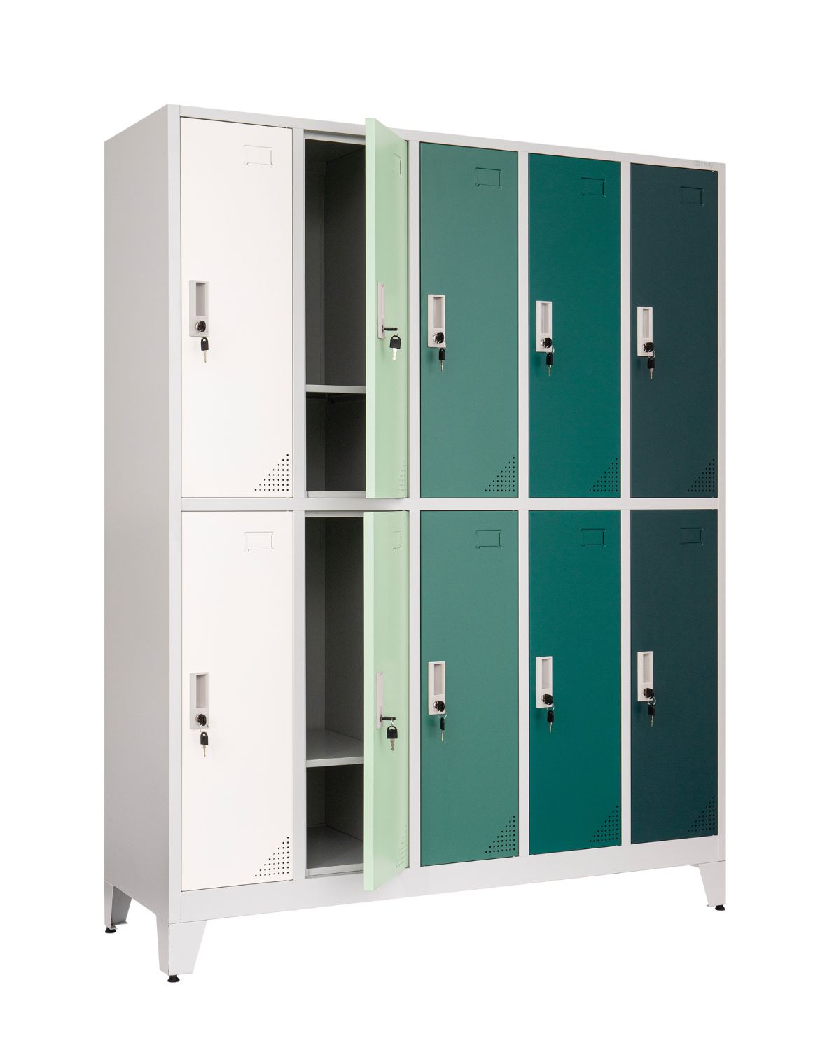 Metallist garderoobikapp Oxford Green, 10 sektsiooni