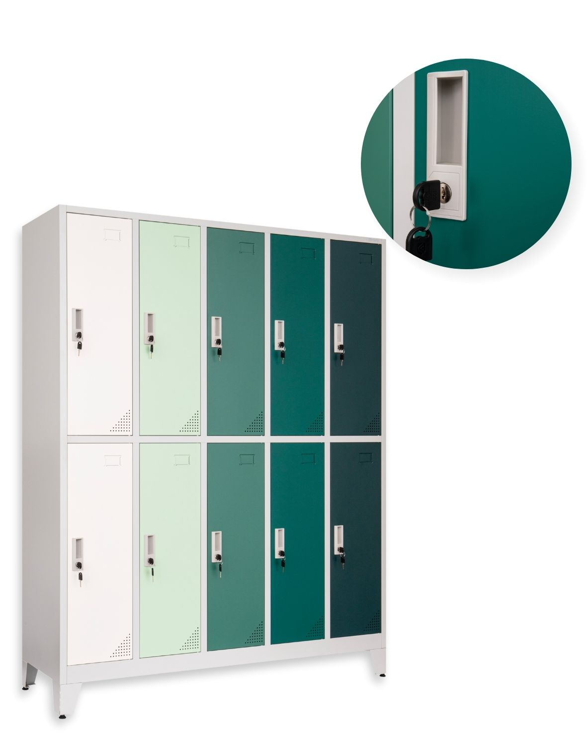 Metallist garderoobikapp Oxford Green, 10 sektsiooni