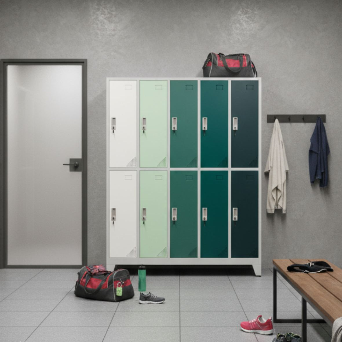 Metallist garderoobikapp Oxford Green, 10 sektsiooni