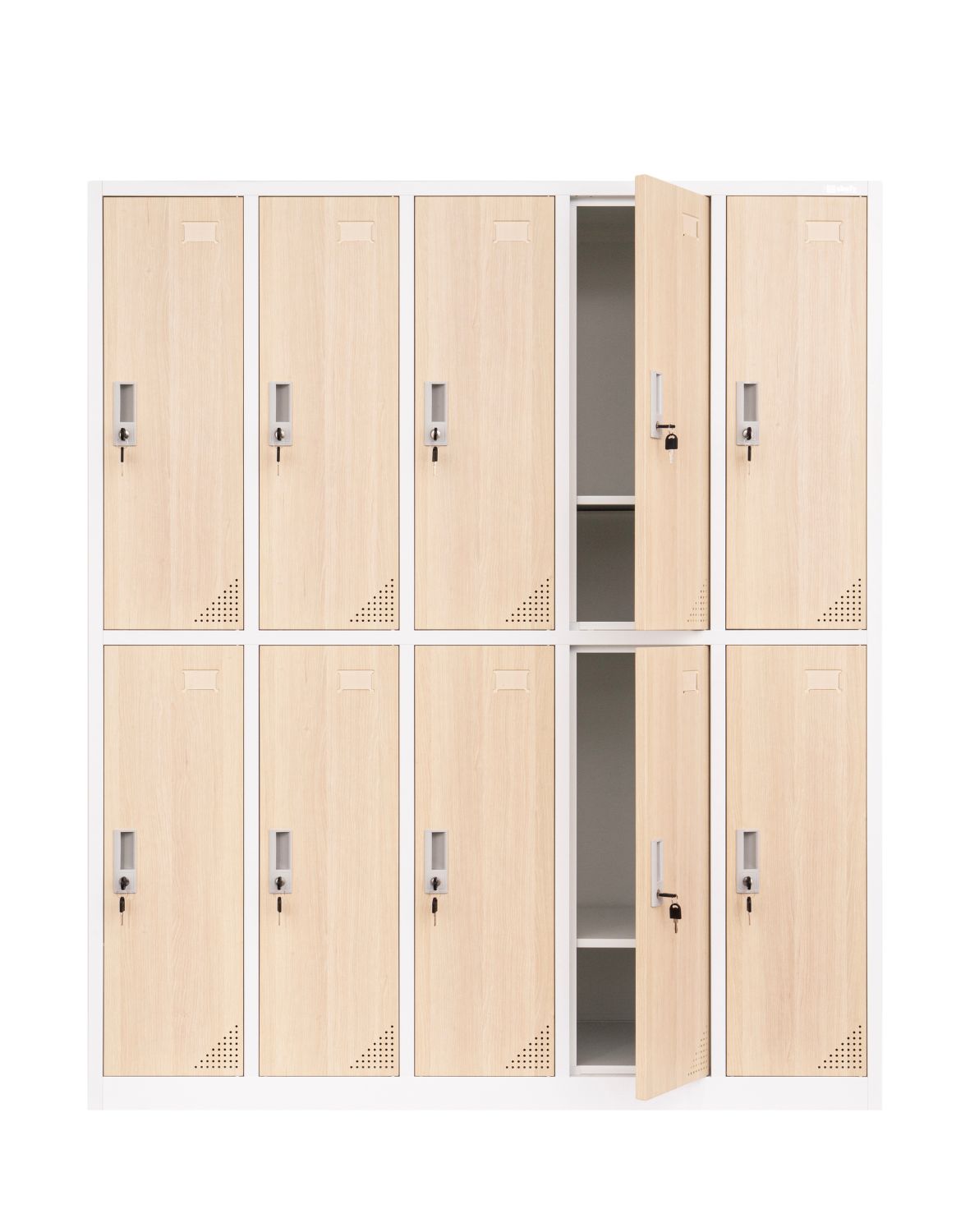 Metallist garderoobikapp Oxford Wood, 10 lahtrit
