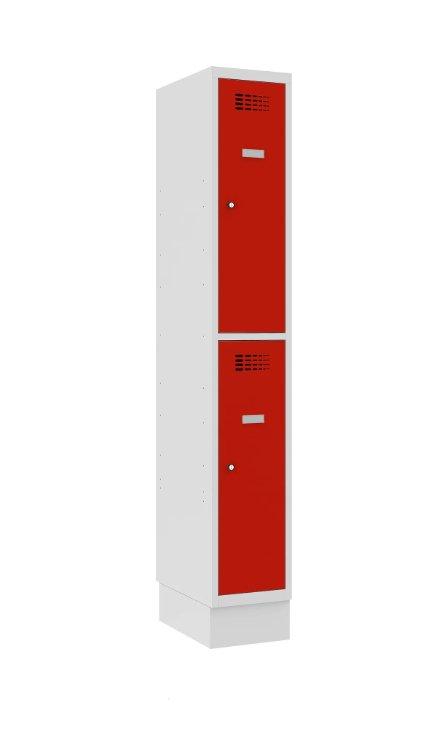 Metallkapp Classic 1R sokliga, 2 sektsiooni – helehall / punane