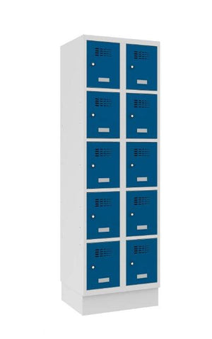 Metallkapp Classic 2R sokliga, 10 sektsiooni – helehall / sinine