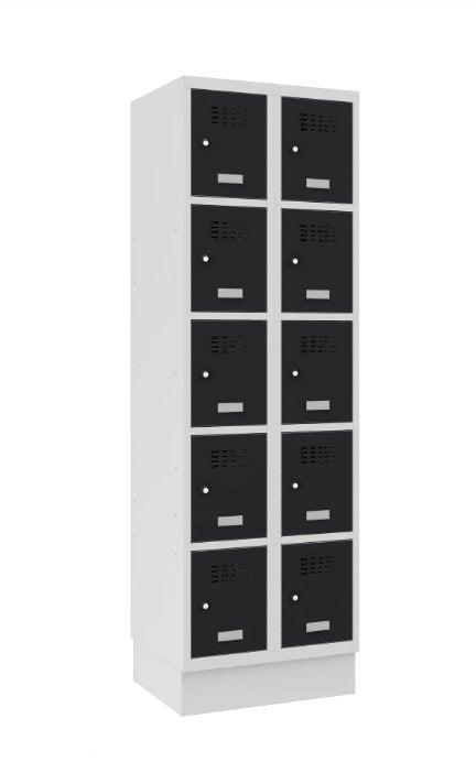 Metallkapp Classic 2R sokliga, 10 sektsiooni – helehall / must
