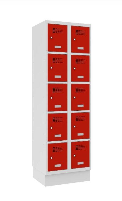 Metallkapp Classic 2R sokliga, 10 sektsiooni – helehall / punane