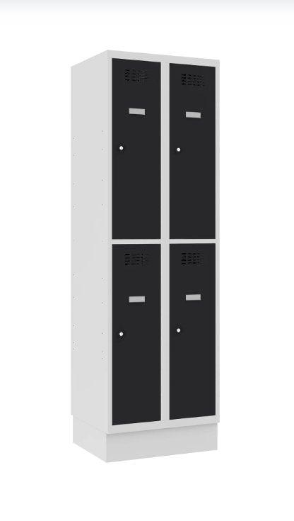 Metallkapp Classic 2R sokliga, 4 sektsiooni – helehall / must