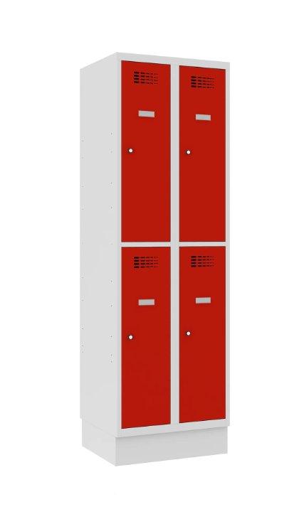 Metallkapp Classic 2R sokliga, 4 sektsiooni – helehall / punane