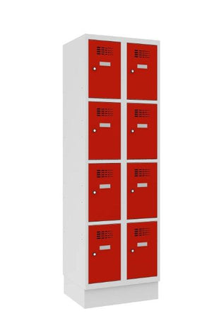 Metallkapp Classic 2R sokliga, 8 sektsiooni – helehall / punane