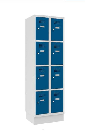 Metallkapp Classic 2R sokliga, 8 sektsiooni – helehall / sinine