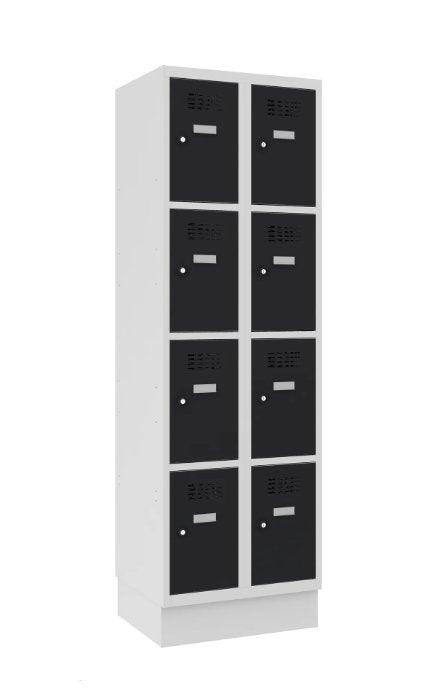 Metallkapp Classic 2R sokliga, 8 sektsiooni – helehall / must